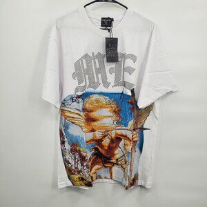 Mixed Emotion Angel Rhinestone Graphic Tee Shirt Top Men Size Large NWT White